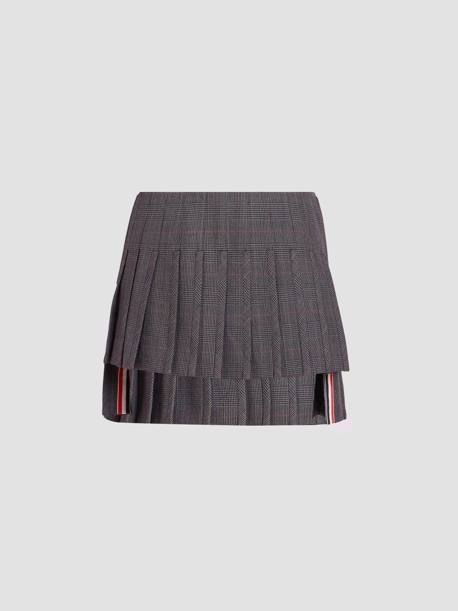 Thom Browne Women's Plaid Virgin-Wool Pleated Mini Skirt - Dark Grey - Size 10