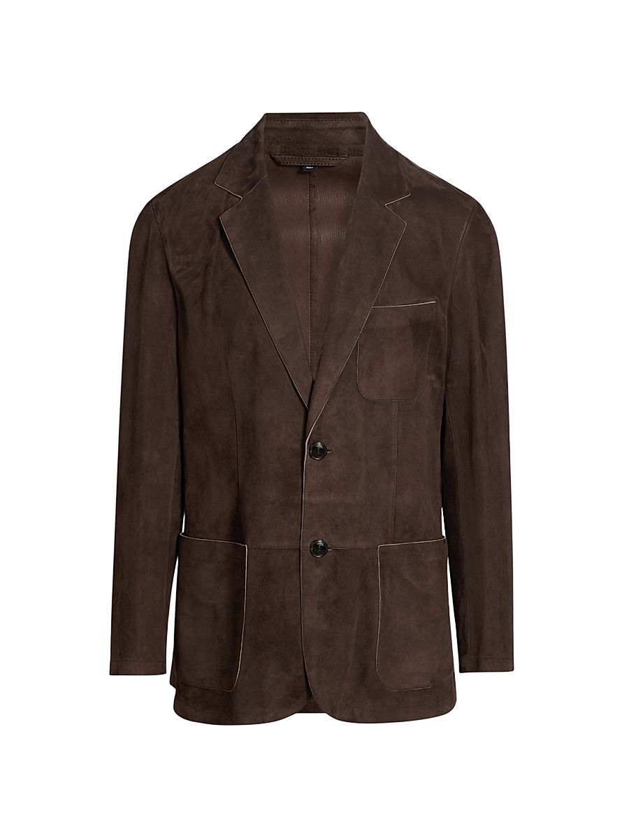 Men's Tailored Suede Jacket - Brown - Size 36