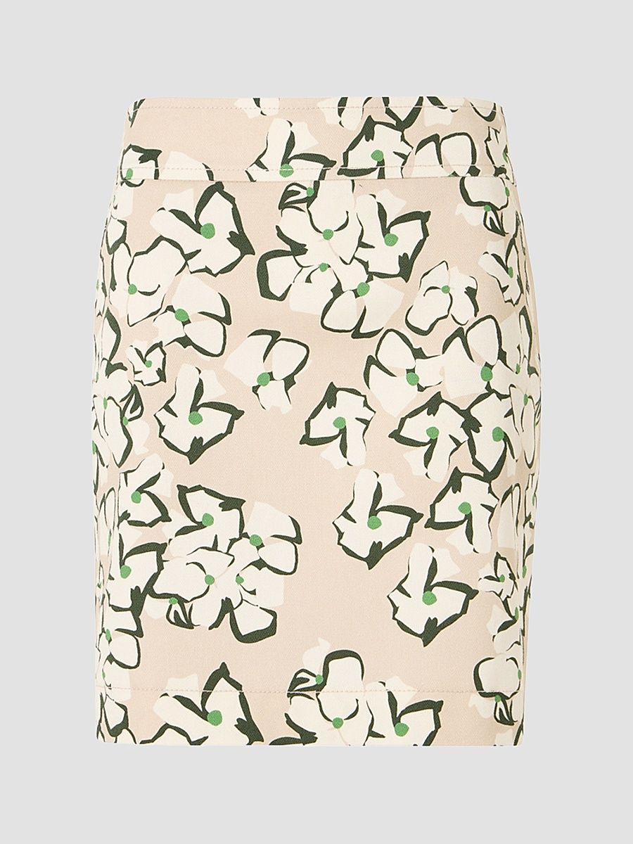 Women's Papercut Floral Denim Mini Skirt - Beige Cream Olive - Size 14