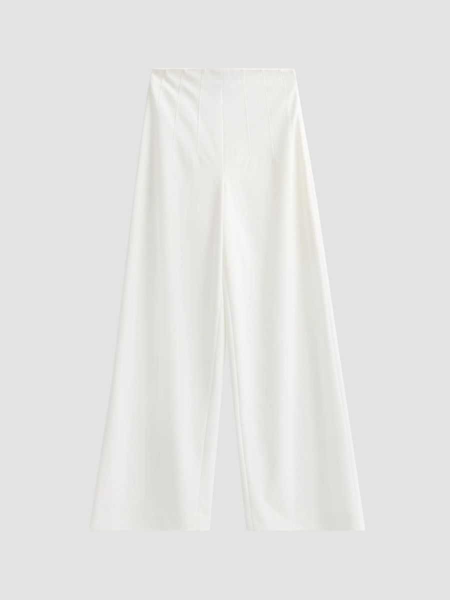 Ming Wang Women's Pintuck Stretch Deco Crepe Wide-Leg Pants - Ivory - Size XL