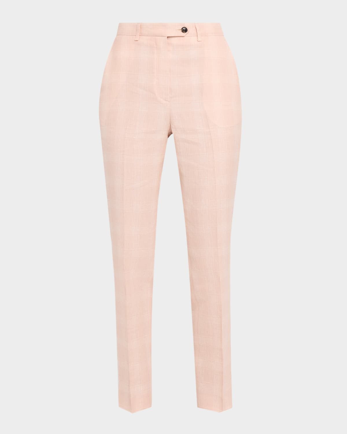 Check Linen Slim-Leg Ankle Trousers