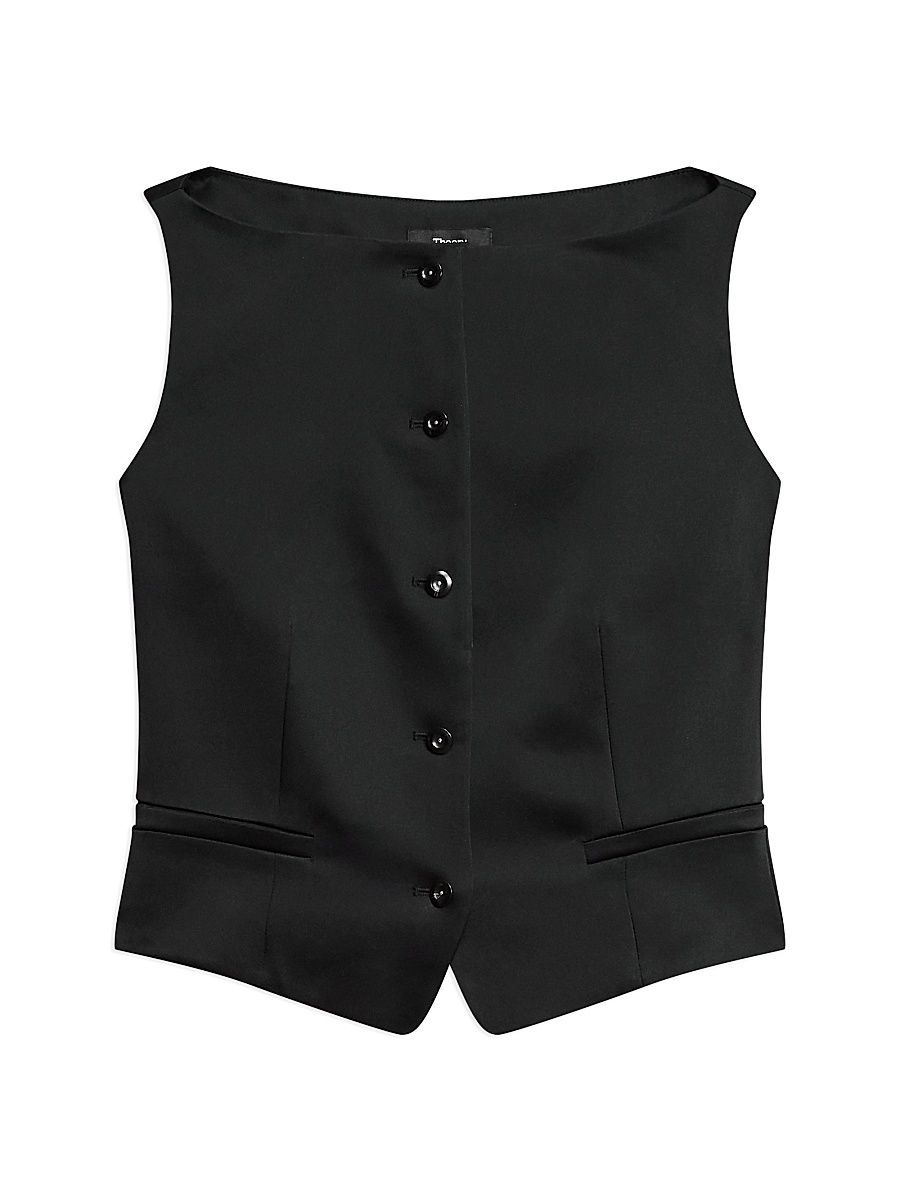 Women's Satin Boatneck Vest - Black - Size 16