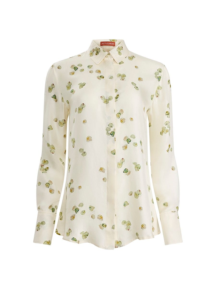 Women's Chika Watercolor Print Cotton Shirt - Ivory Allover Petals - Size 14