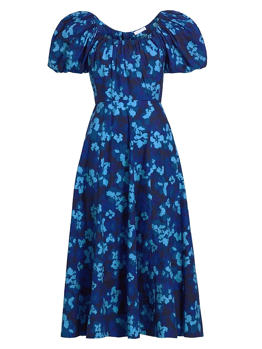 Women's Imara Floral Cotton Poplin Midi-Dress - Azure - Size 6