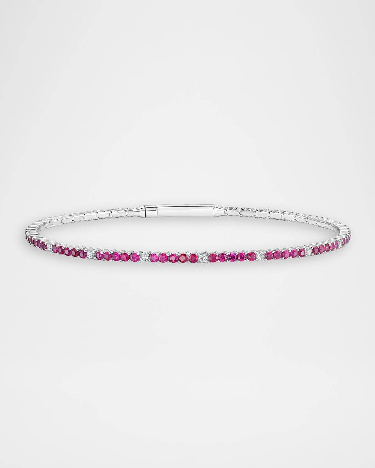 18K White Gold Diamond and Ruby Flex Bangle