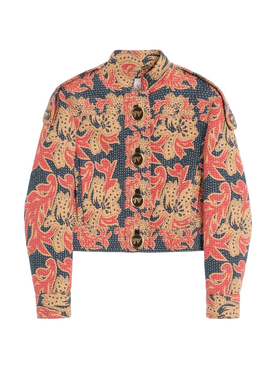 Valentino Women's Caban in Quilted Floral Jacquard - Indigo - Size 6
