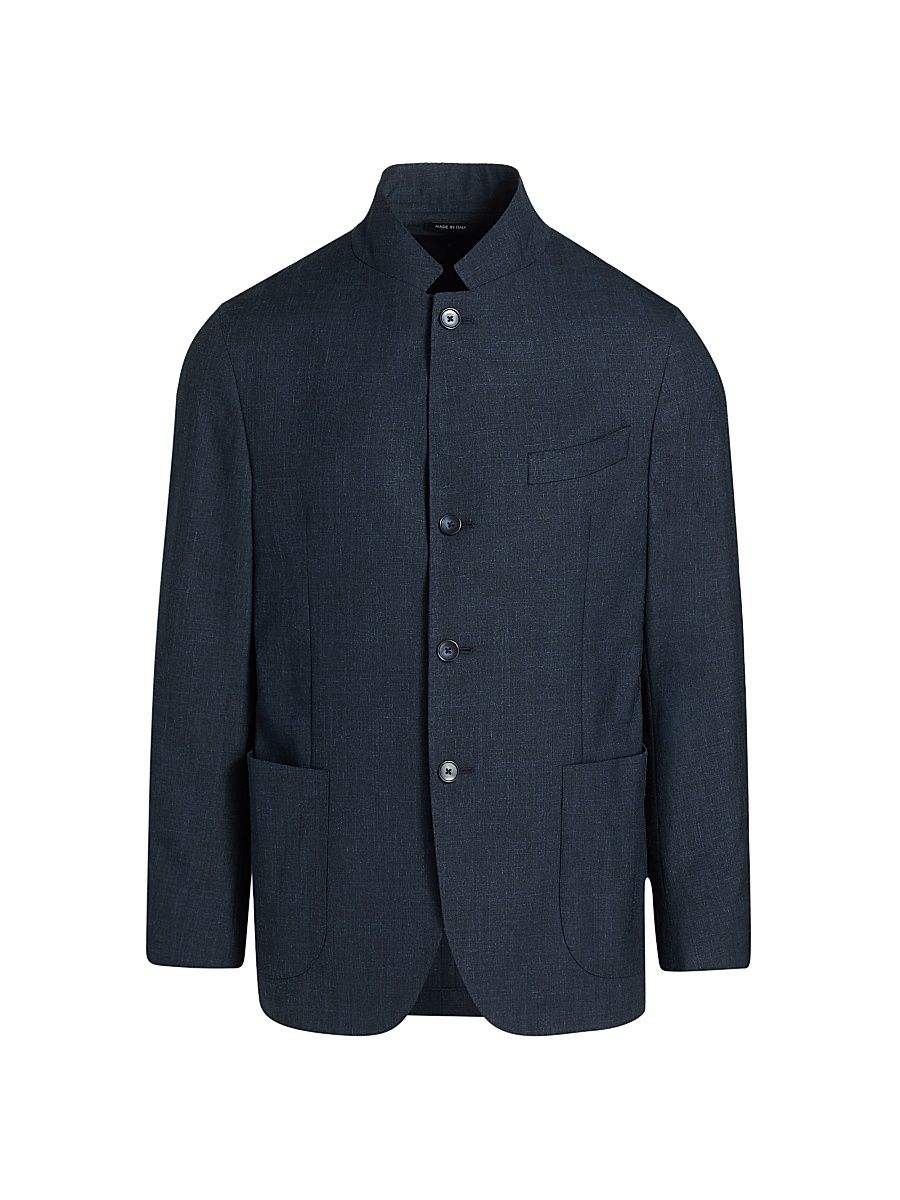 Men's COLLECTION Wool-Blend Woven Sport Coat - Navy - Size 50