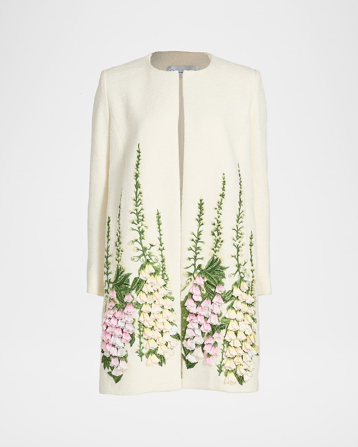Foxglove Embroidered Tweed Collarless Jacket