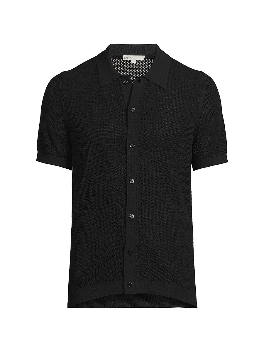 Men's Crochet Cotton Shirt - Black - Size Large