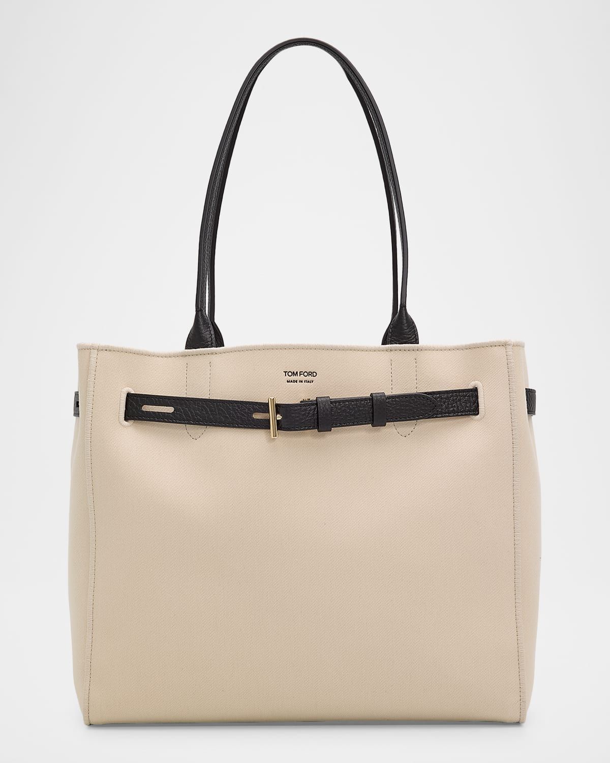 Belted T-Buckle Canvas Tote Bag