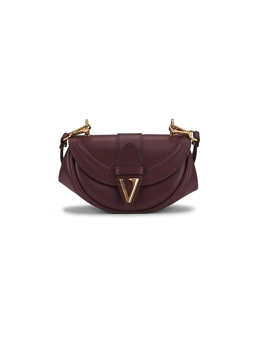 Women's Virtus Small Shoulder Leather Bag - Burgundy Versace Gold