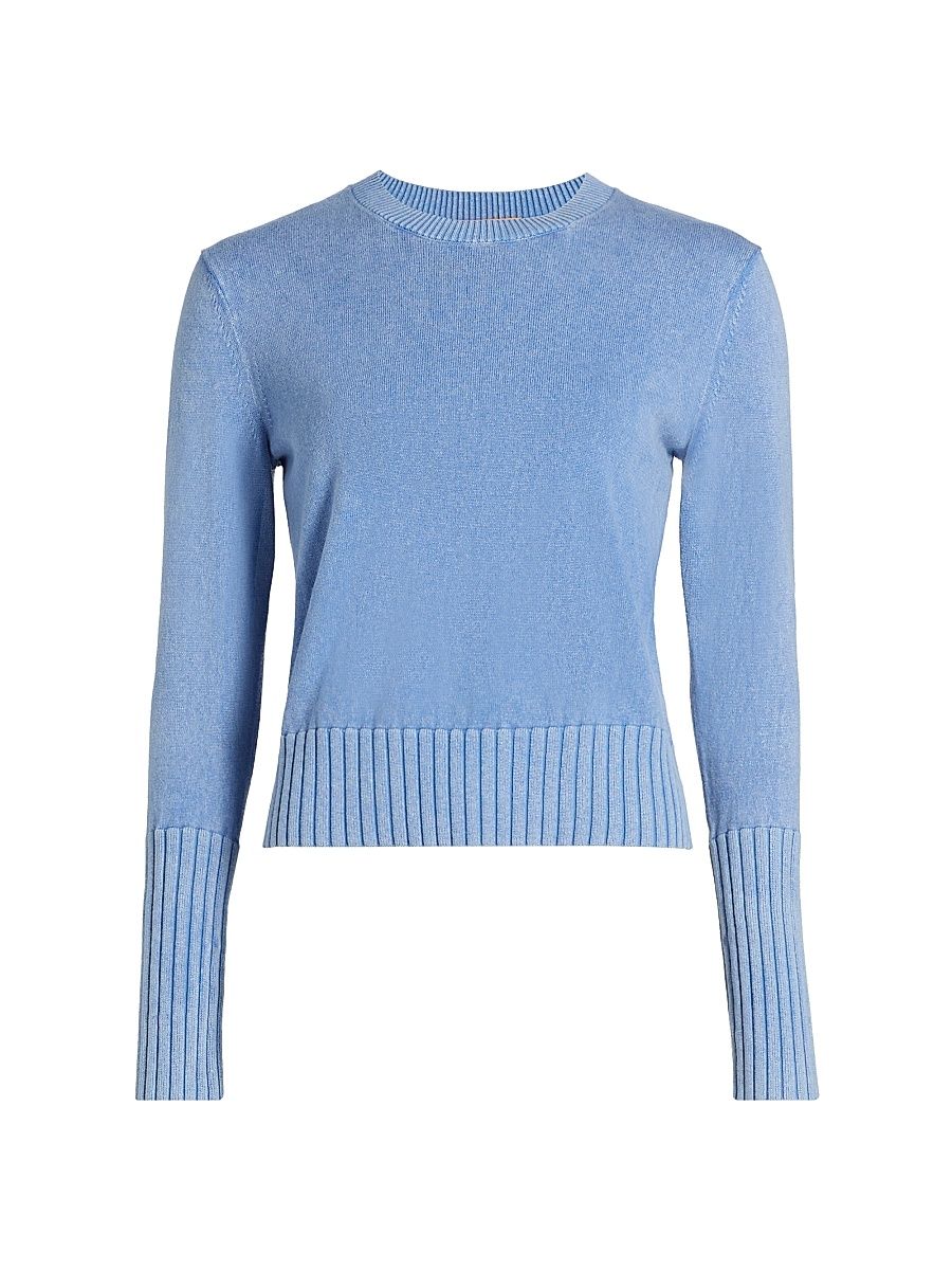 Women's Rib-Knit Cotton-Blend Sweater - Delft Blue - Size Medium