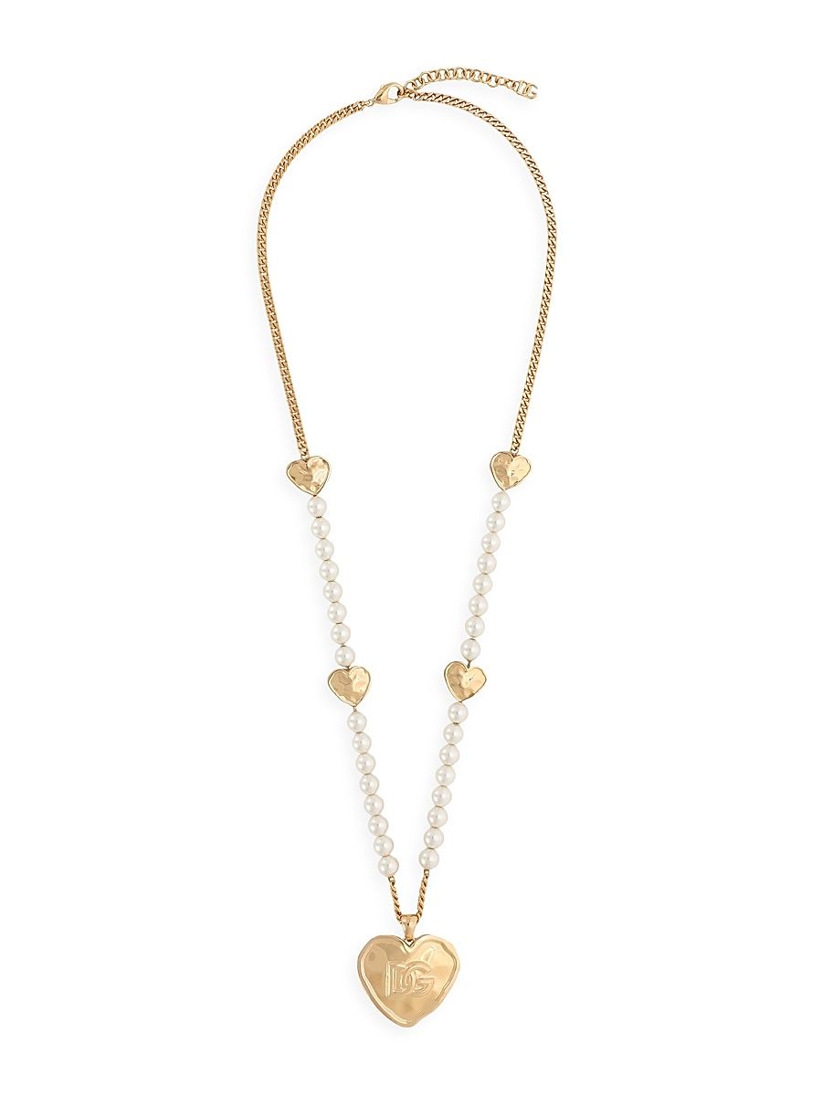 Women's Goldtone & Imitation Pearl Monogrammed Heart Pendant Necklace - Yellow Gold