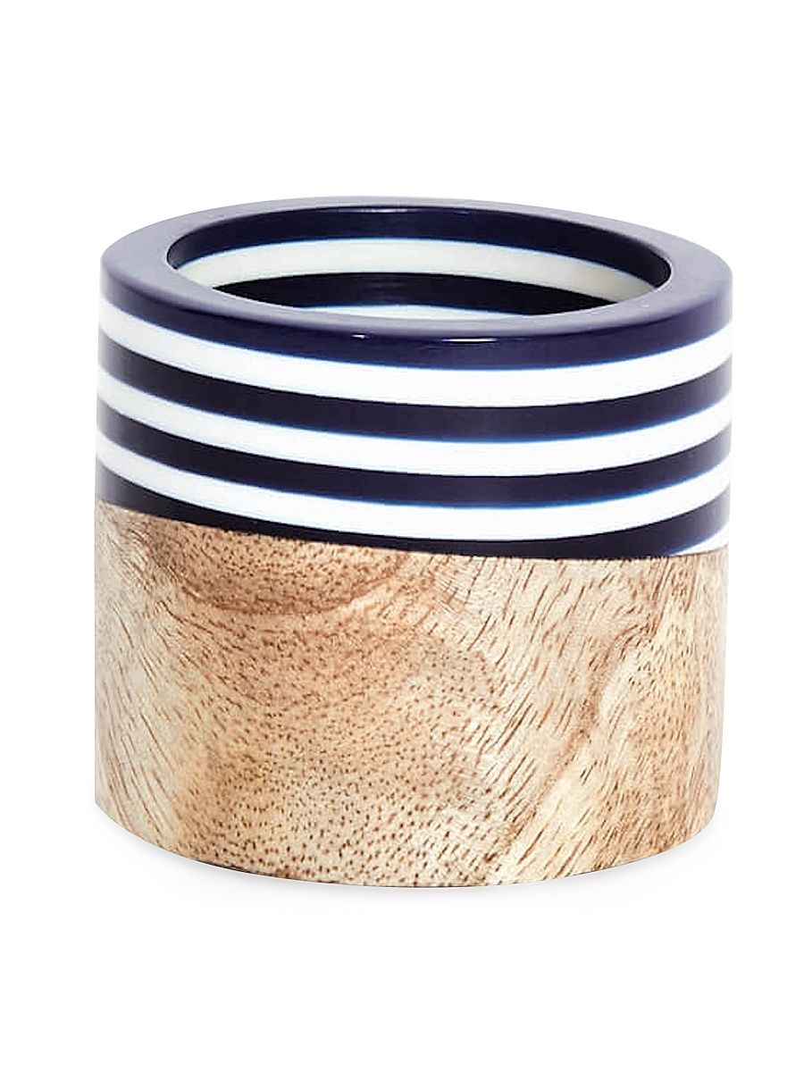 Wood & Stripes Napkin Rings, Set of 4 - Navy