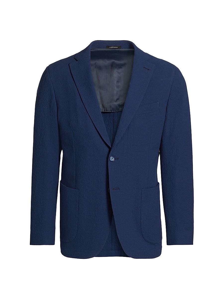 Men's COLLECTION Stretch-Cotton Seersucker Blazer - Navy - Size 48