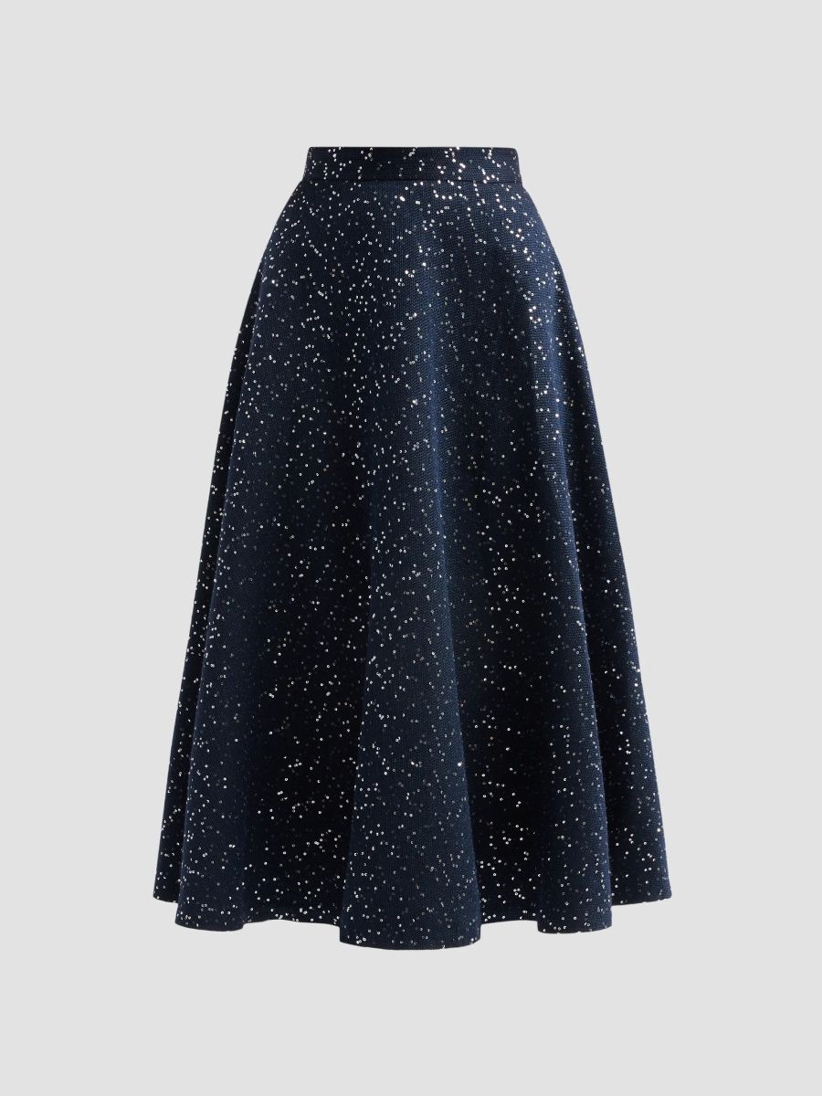 Oscar de la Renta Women's Sequin Tweed A-Line Skirt - Navy - Size 0