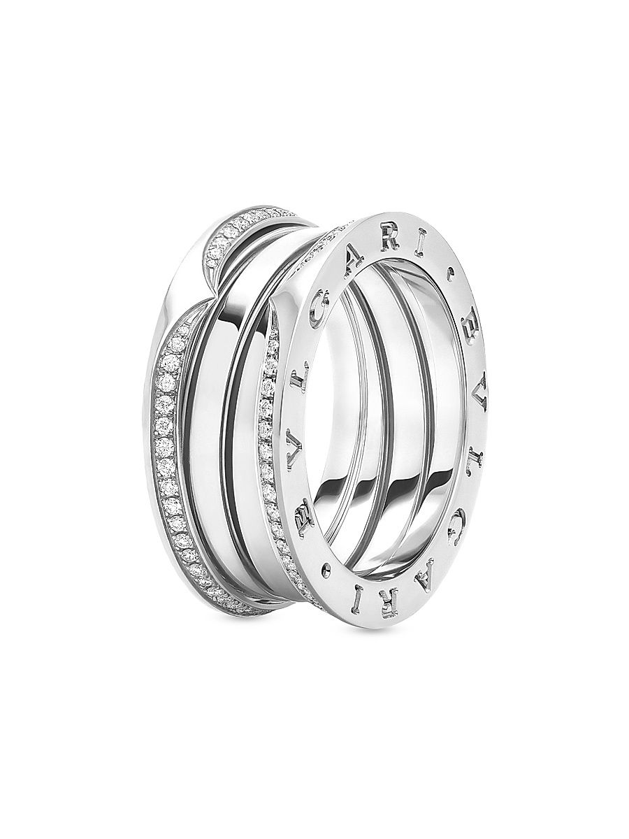 Women's B. zero1 18K White Gold & 0.43 TCW Diamond 3-Band Ring - White Gold - Size 7