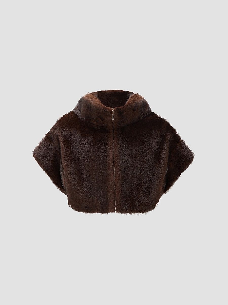 Lyla Grant Women's Faux Fur Mink Bolero Coat - Dark Brown - Size Large