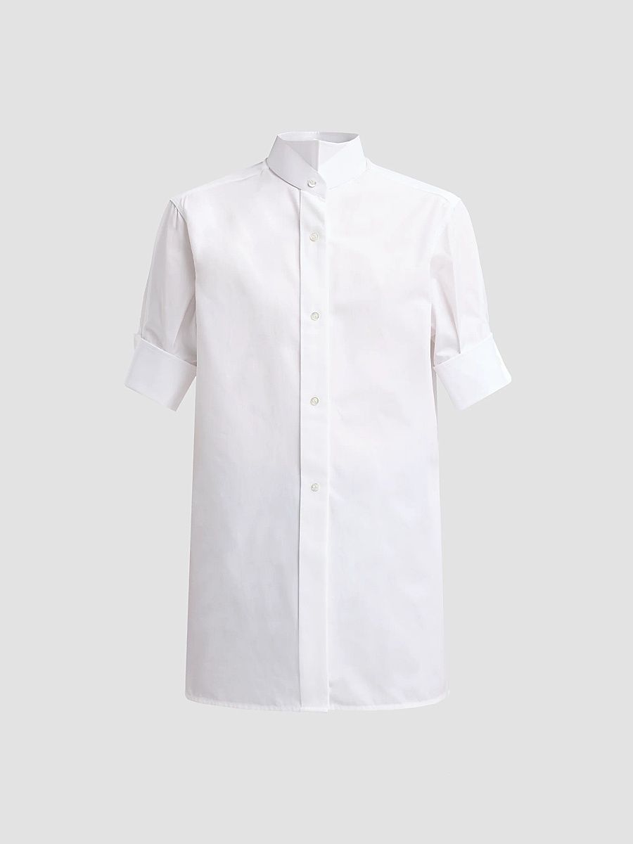Women's Snap-Button Short-Sleeve Cotton Shirt - White - Size 10