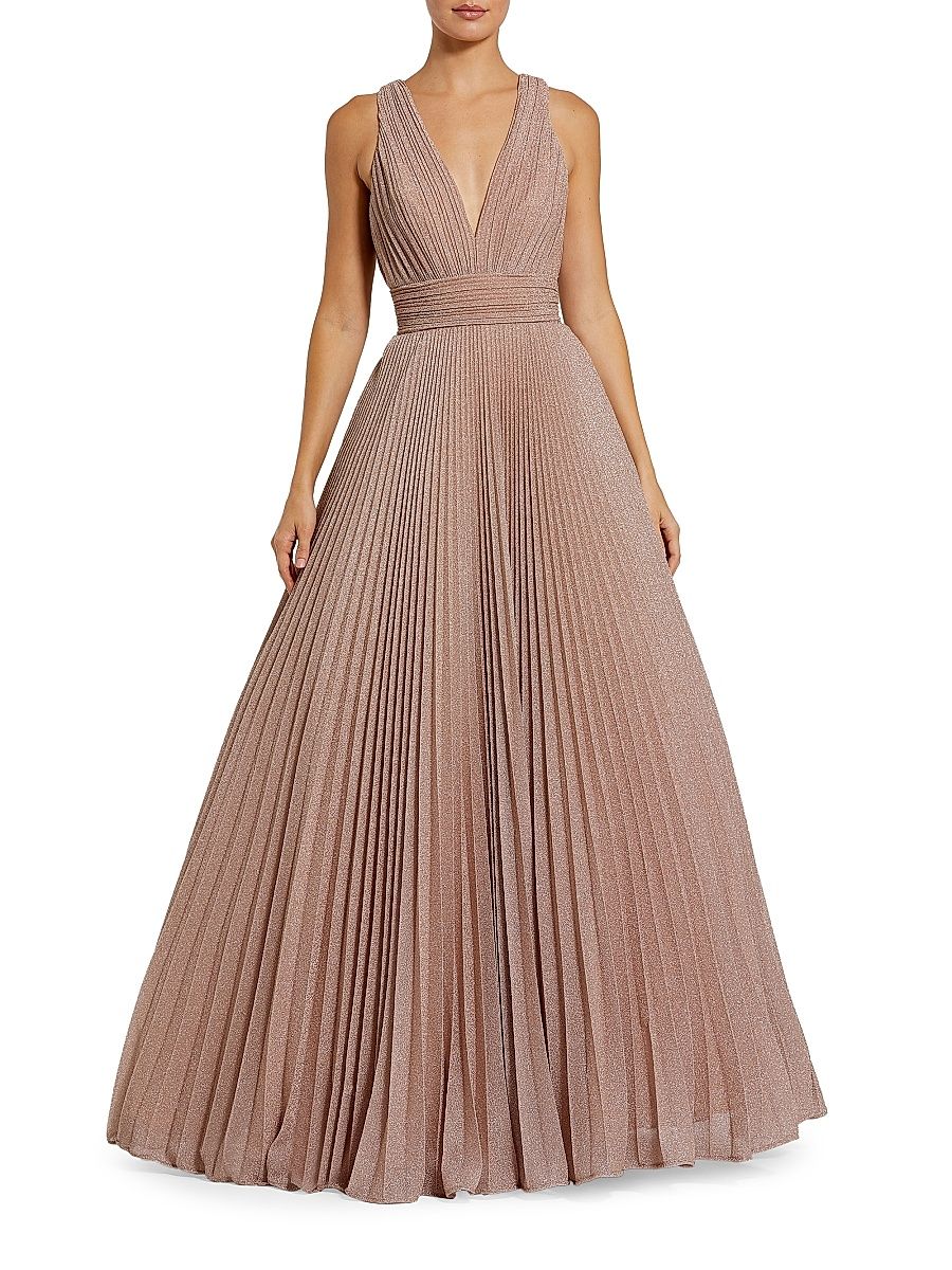 Women's Shimmer Pleated A-Line Ballgown - Rose Gold - Size 18