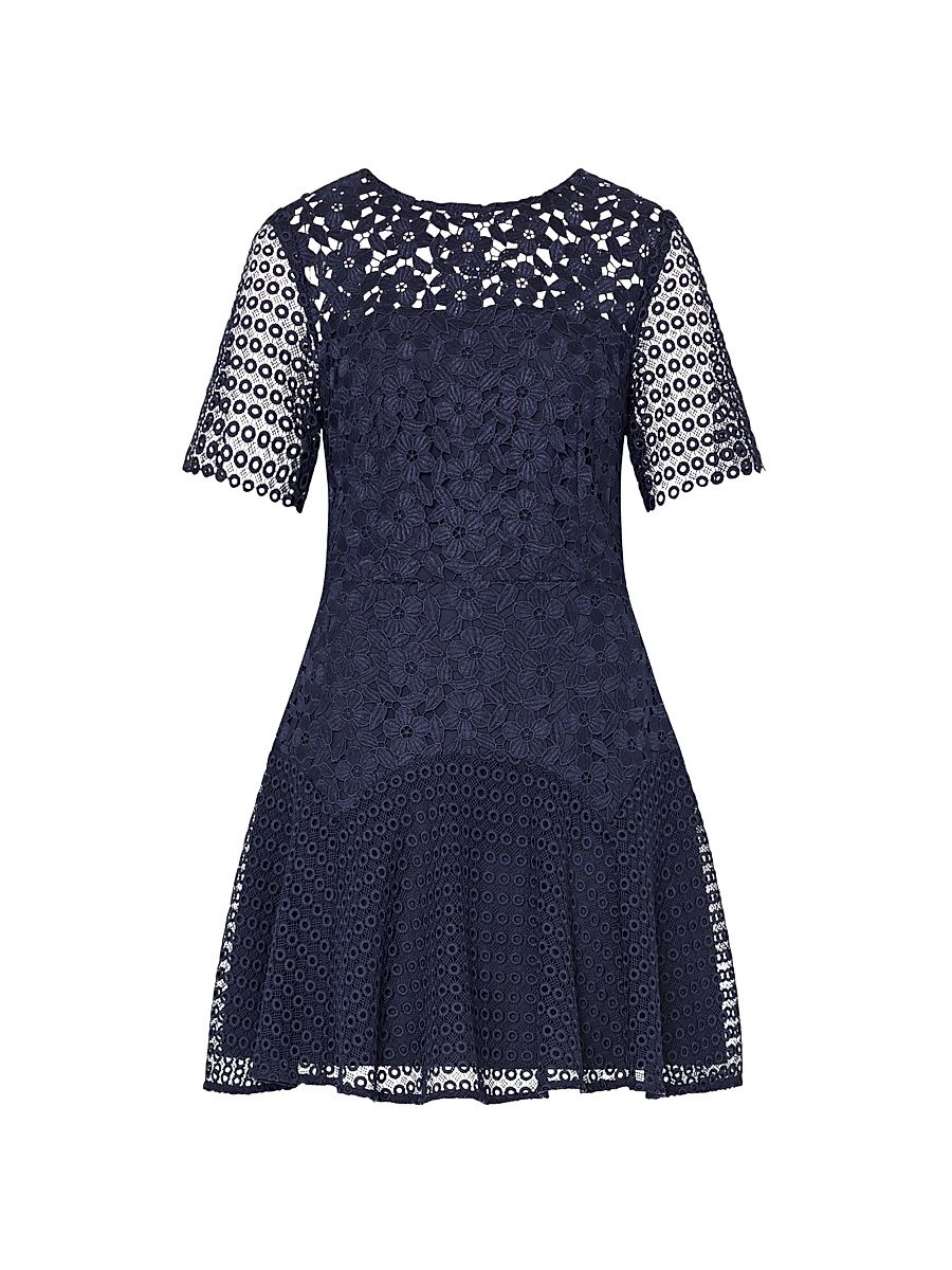 Women's Lana Floral Lace Fit & Flare Minidress - Navy - Size 4