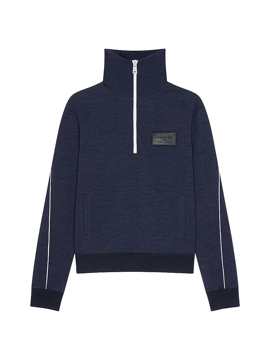 Men's Zipped Sweatshirt in Wool with Paris Patch - Dark Navy - Size Large