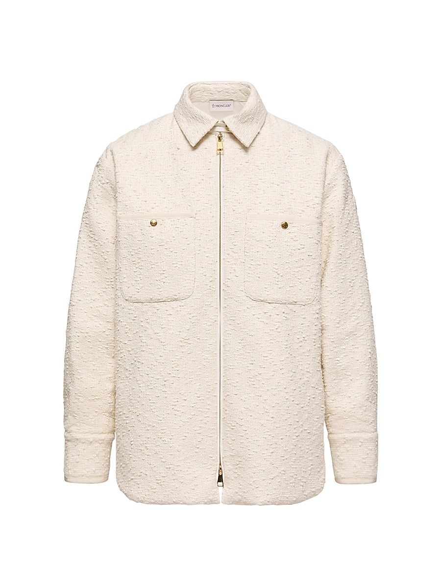 Women's Puffer Shacket in Cotton Blend Bouclé - White Ivory - Size 8