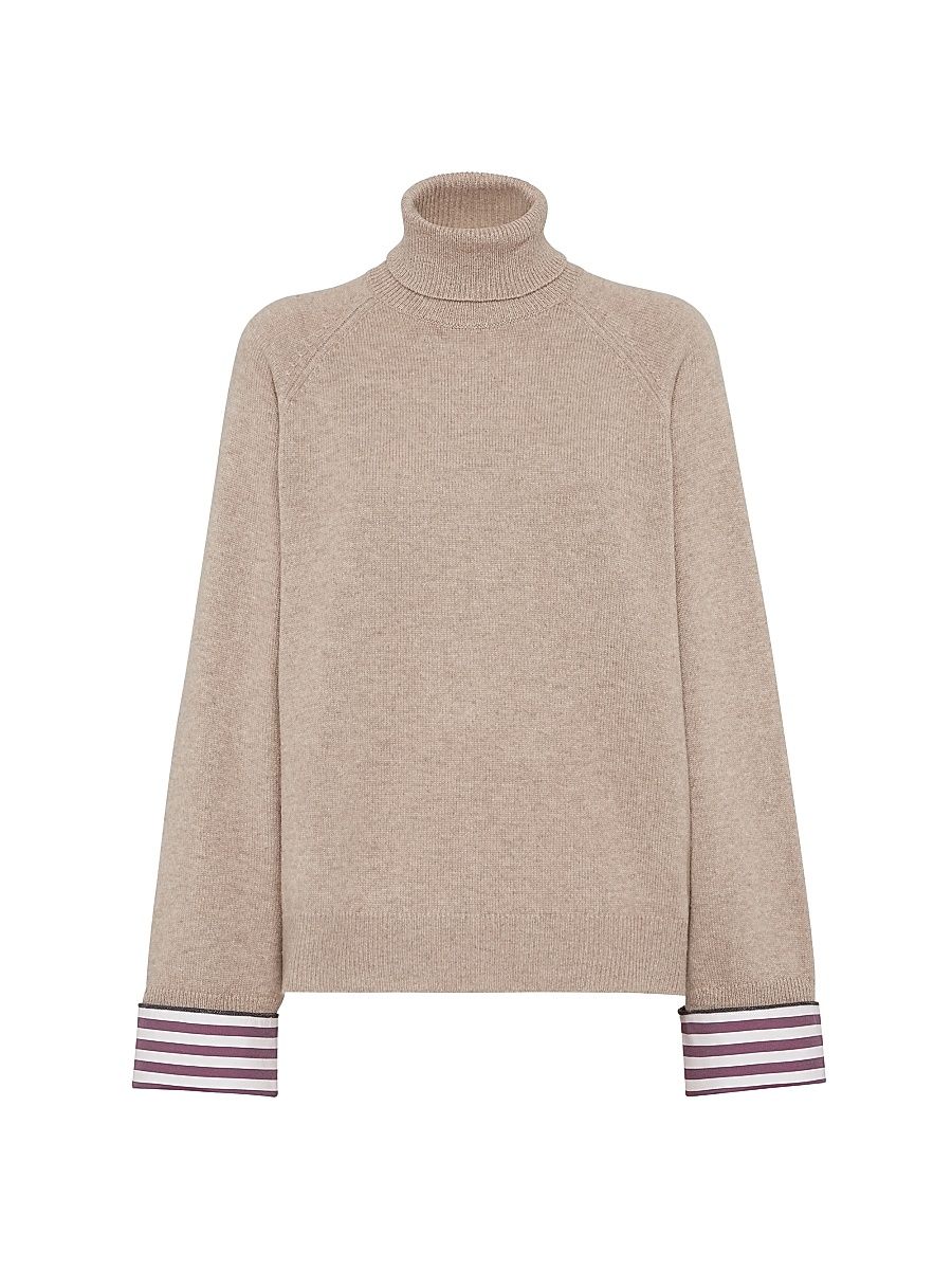 Women's Cashmere Turtleneck Sweater - Light Brown - Size XXXL