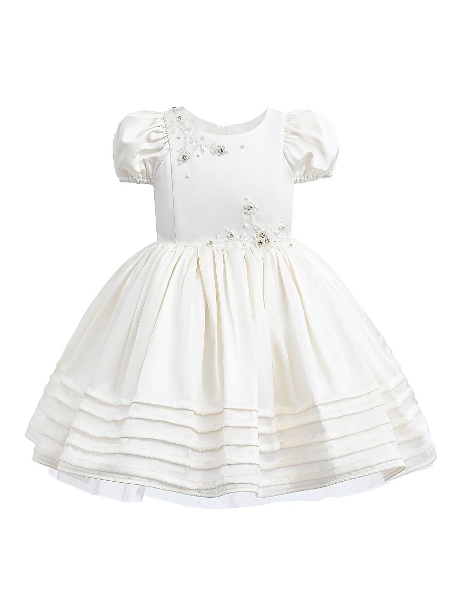 Baby Girl's Embroidered Pleated Dress - Ivory - Size 12-24 Months