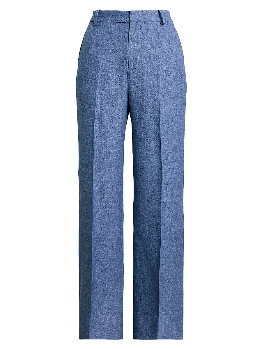 Women's Linen-Cotton Twill Wide-Leg Pants - Blue - Size 8