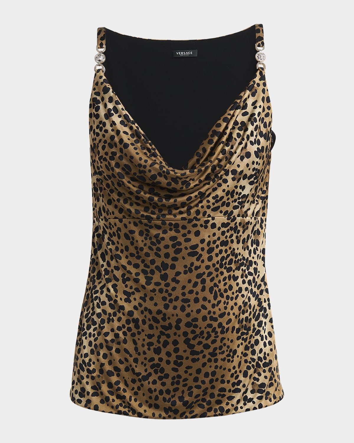 Cowl-Neck Leopard Responsible Liquid Jersey Blouse