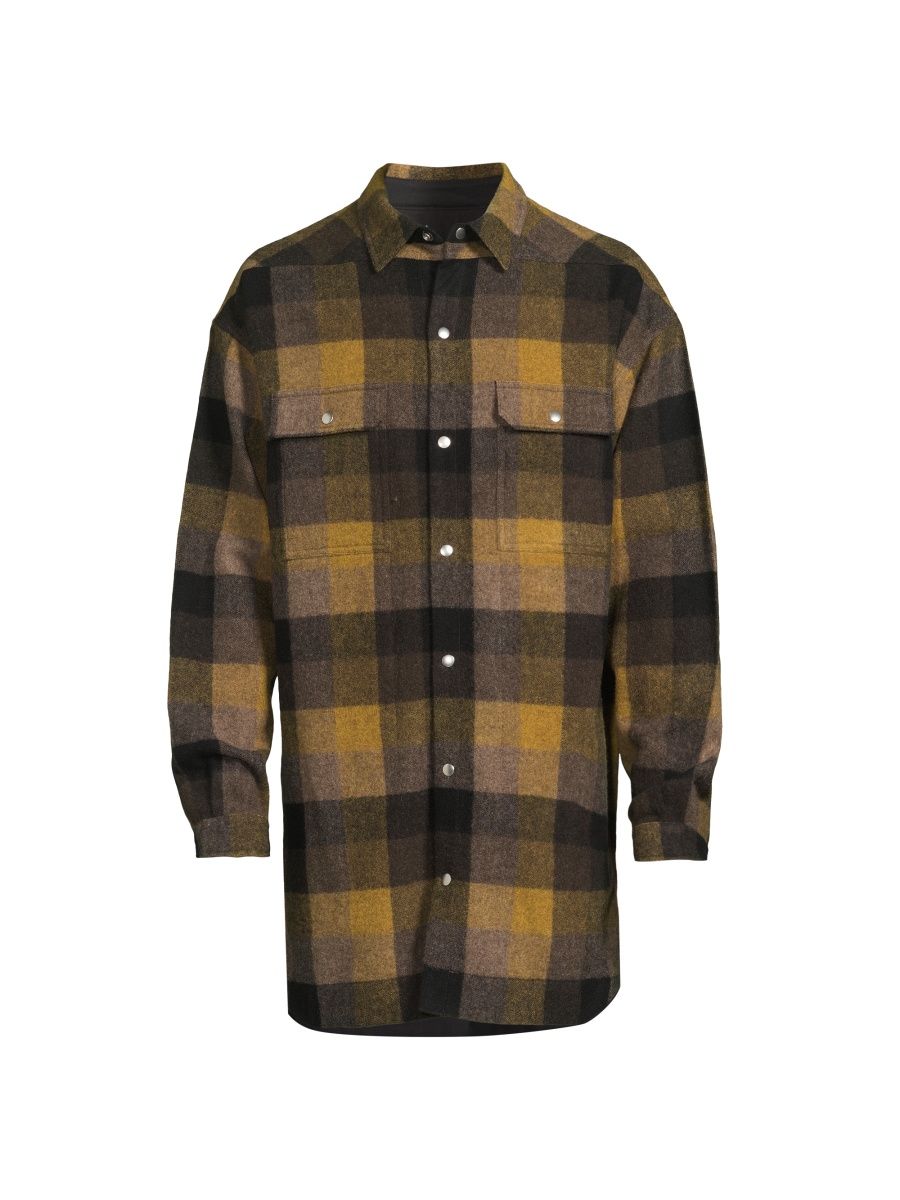 Rick Owens Men's Oversized Plaid Outershirt - Honey Plaid - Size 38