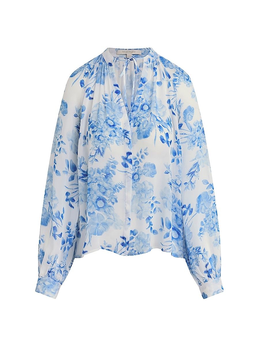 Women's The Sincerely Yours Floral Cotton-Blend Top - Blue And White Floral - Size Large