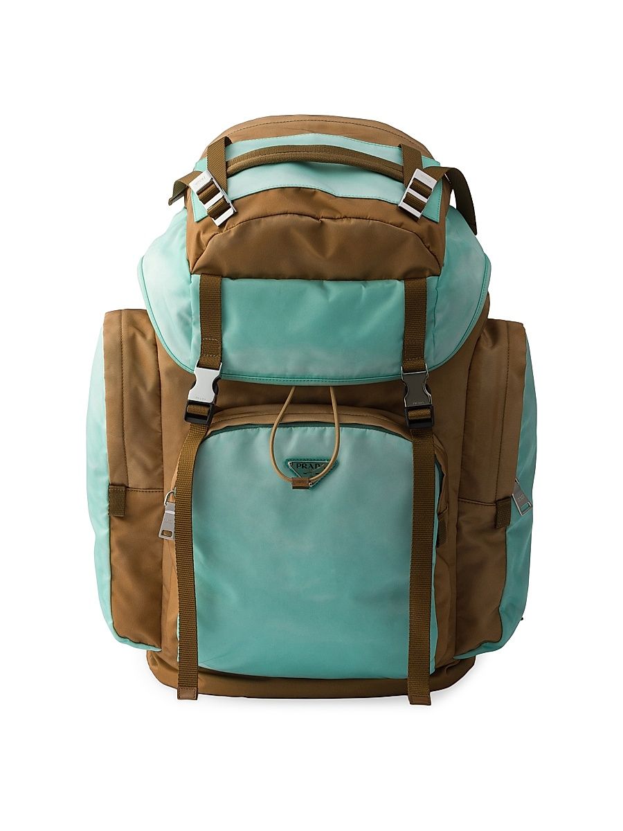 Men's Large Re-Nylon and Saffiano Leather Backpack - Multicolored