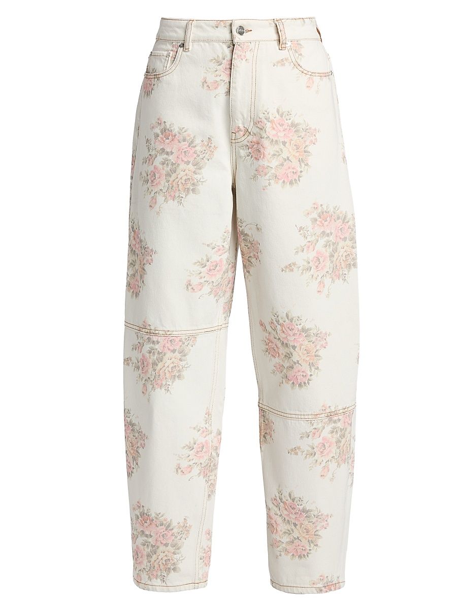 Women's Stary Printed Barrel Jeans - Egret - Size 32