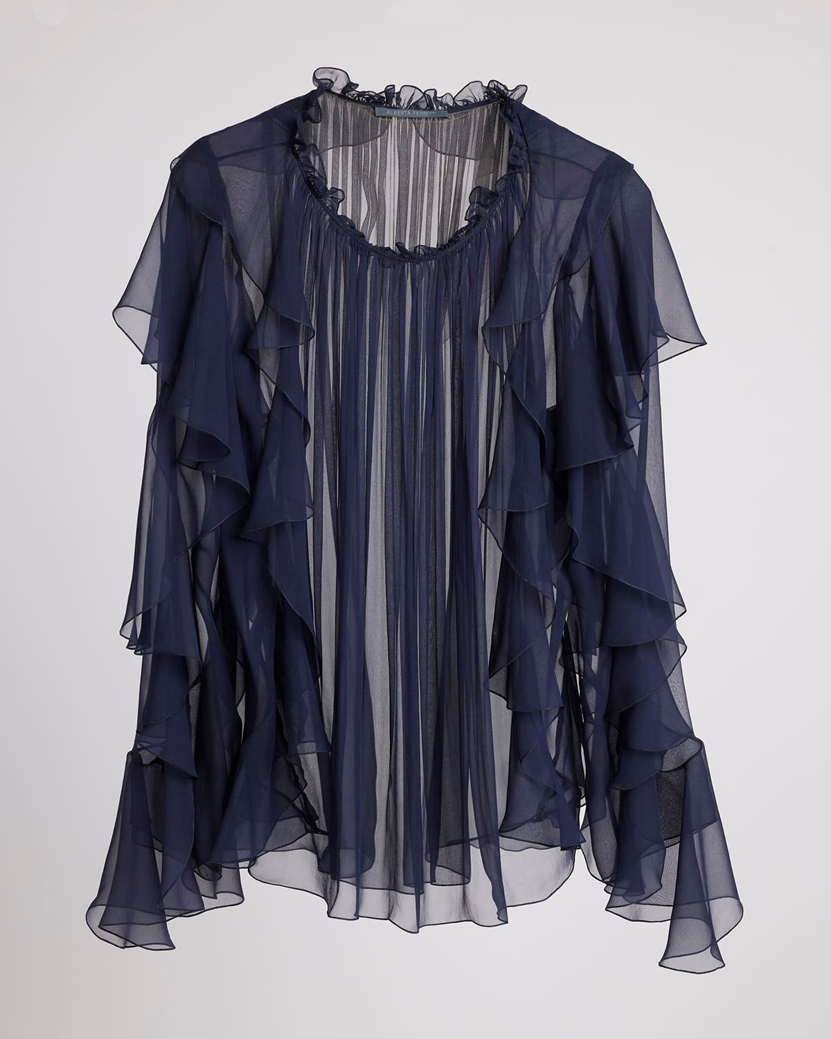 Ruffle Long-Sleeve Silk Blouse