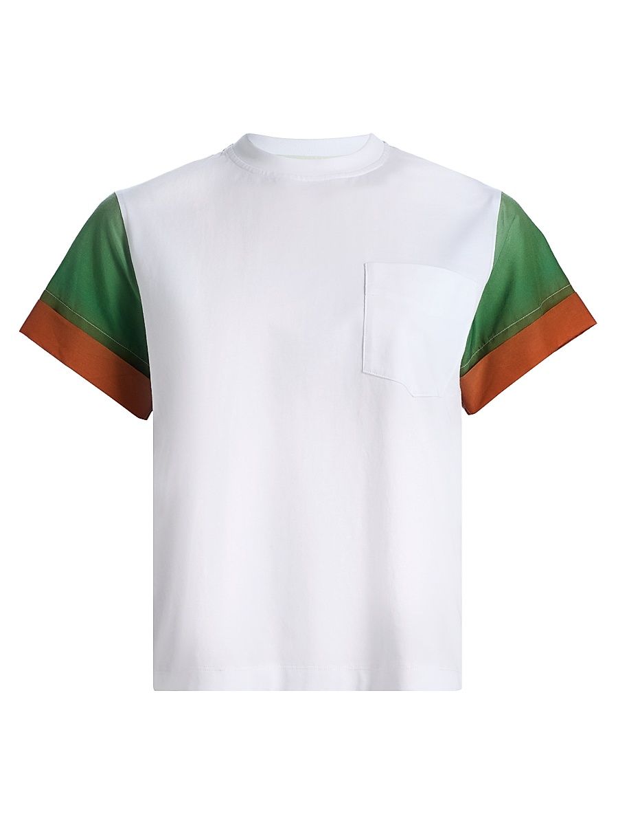 Women's Ombré Voile Combo T-Shirt - White Multi - Size Large