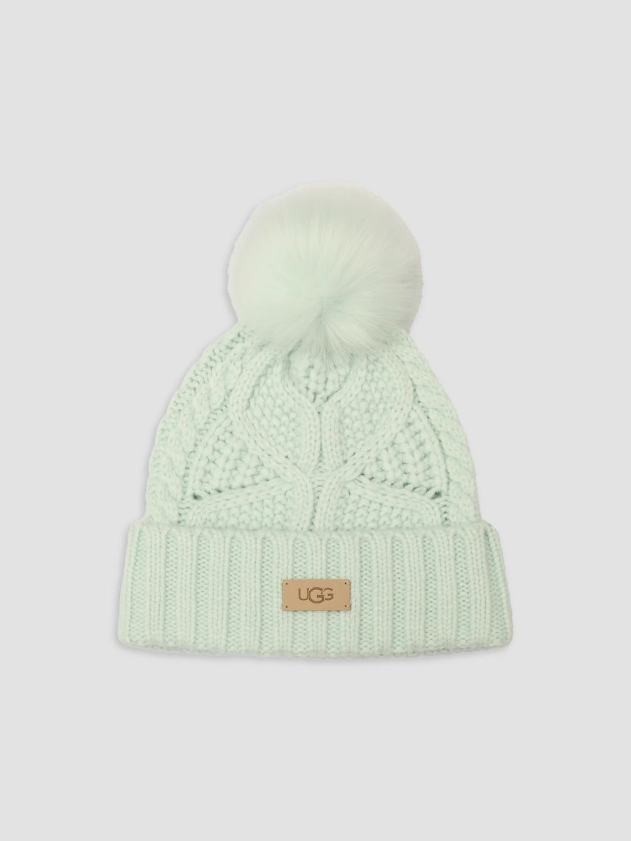 UGG Women's Faux-Fur Pom-Pom Cable-Knit Beanie - Fountain