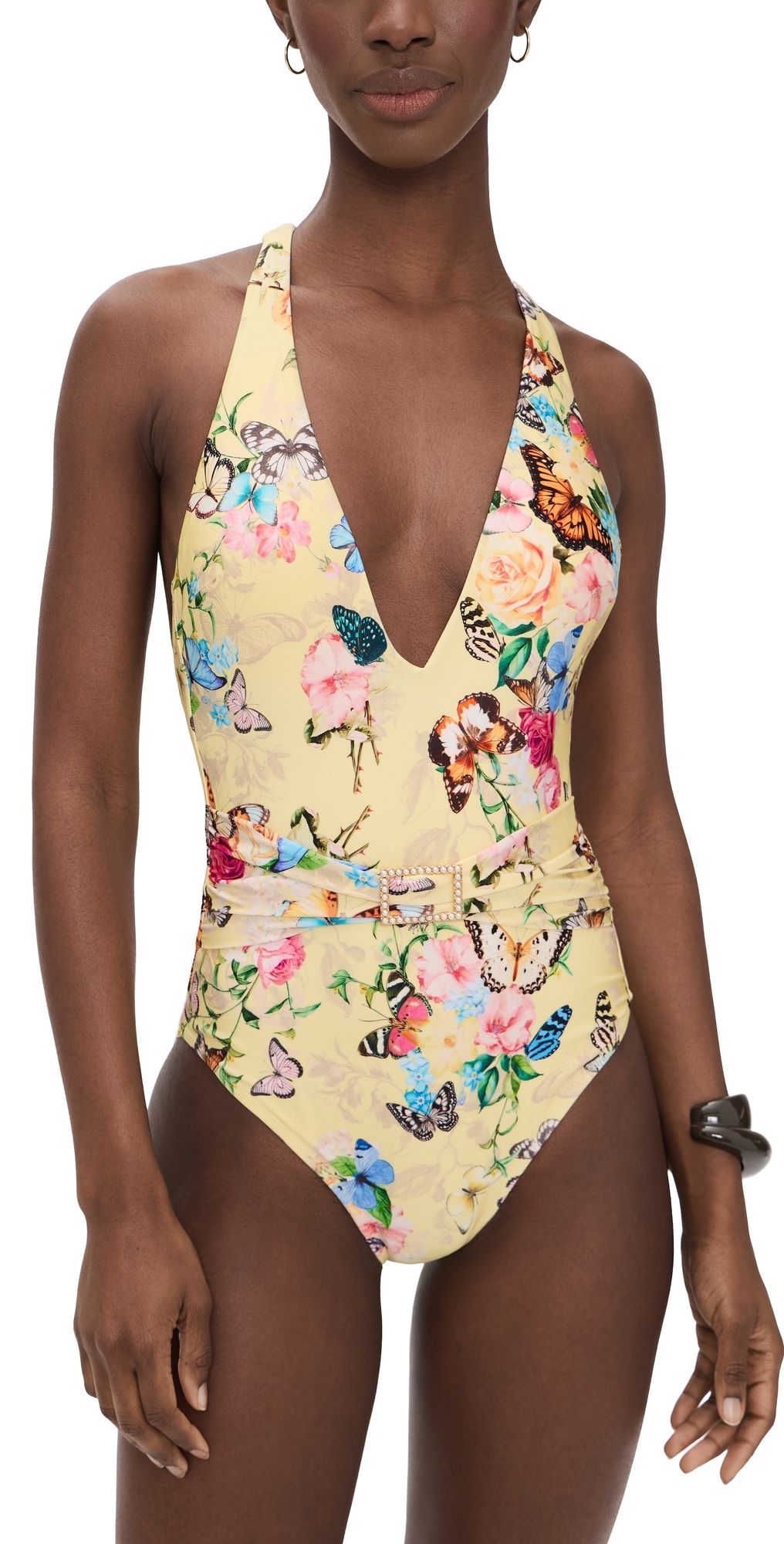 L'AGENCE Lisa Garden Butterflies Plunge One Piece Multi XS