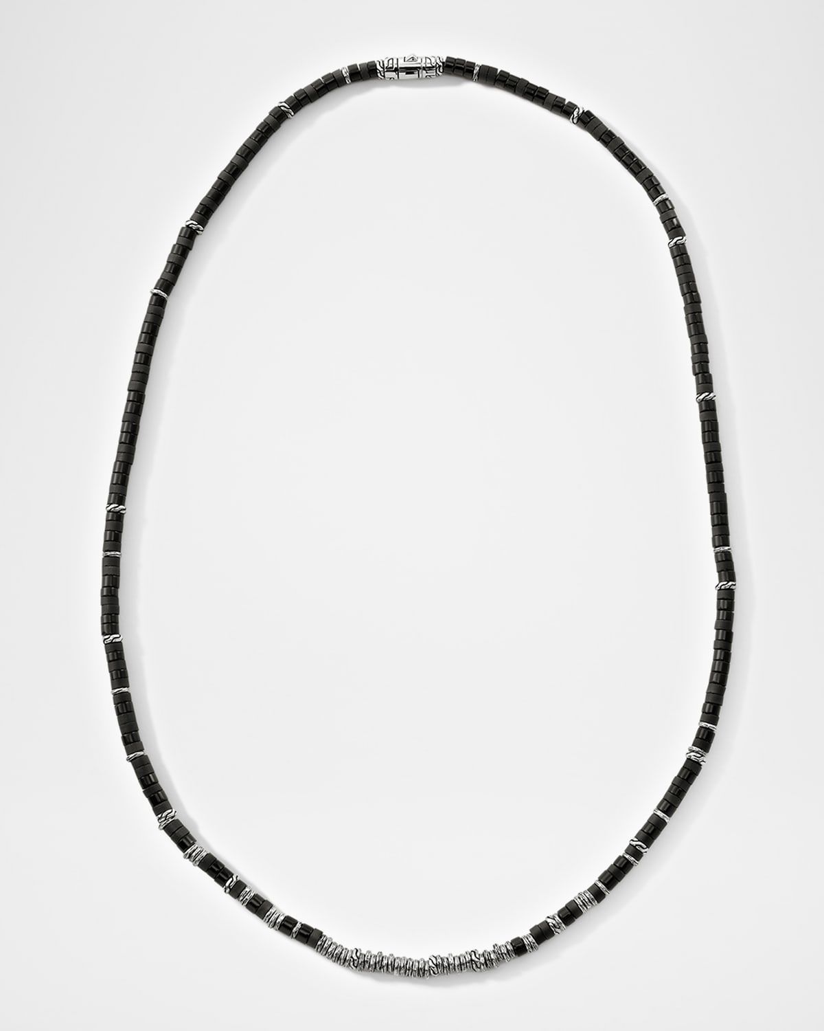 Men & apos;s Black Onyx Heishi Beaded Necklace with Sterling Silver, 4mm