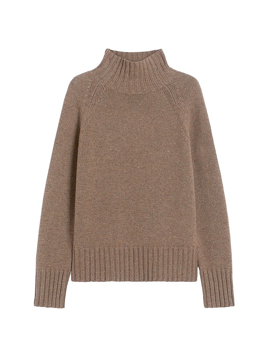 Women's Wool and Cashmere Yarn Polo Neck Sweater - Hazelnut Brown - Size XL