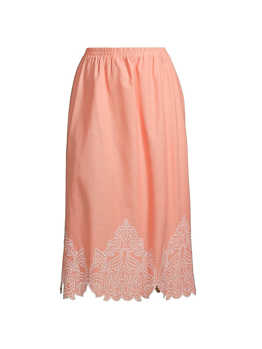 Women's Plus Embroidered Hem Maxi Skirt - Coral Sand White - Size 24