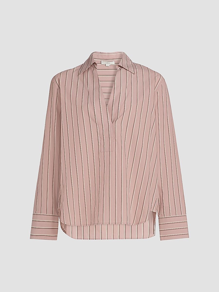 Vince Women's Relaxed Striped Cotton Long-Sleeve Shirt - Pale Peony - Size Large