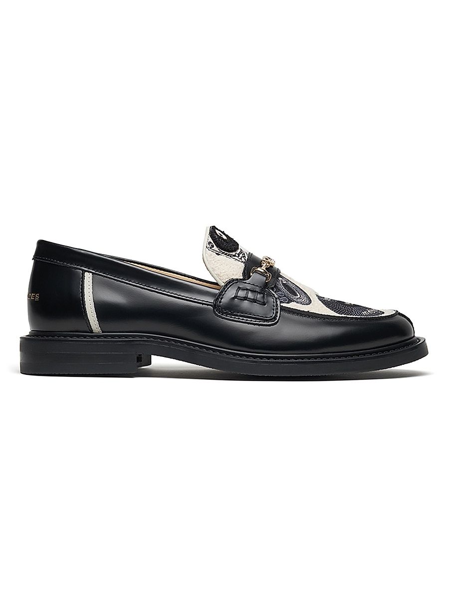 Men's Vinyl Embroidered Leather Loafers - Black - Size 10