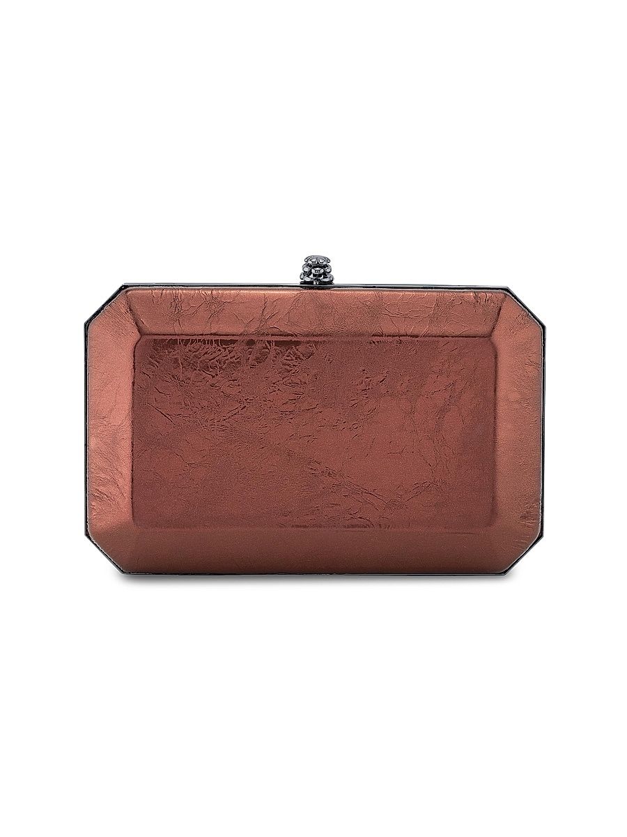 Women's Perry Clutch Medium Antiqued Leather with Gunmetal Hardware - Chocolate Truffle