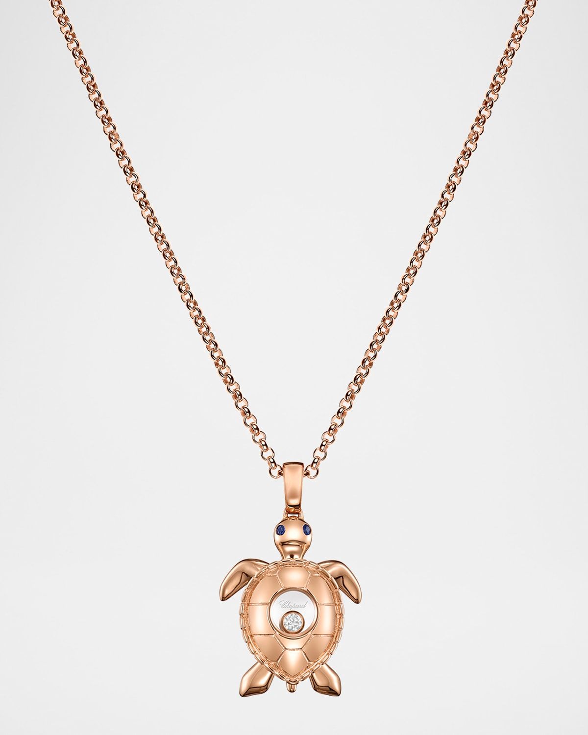 18K Rose Gold Happy Diamonds Sapphire Turtle Pendant Necklace
