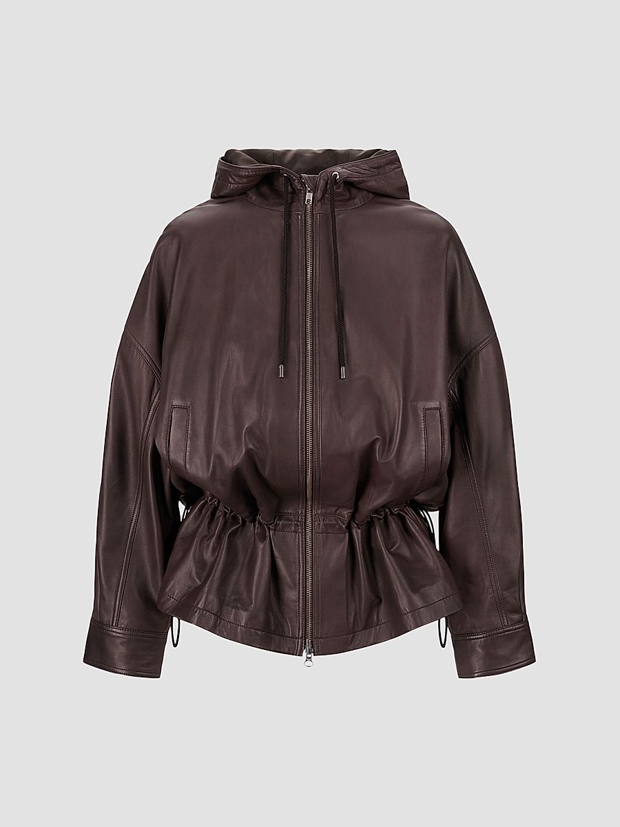 Women's Gondola Hooded Leather Jacket - Earth - Size Medium