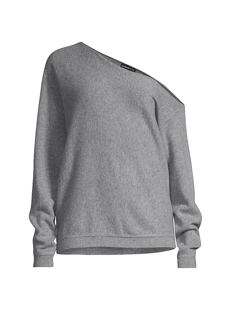 Women's Asymmetric Off-The-Shoulder Cashmere Top - Grey Shadow - Size Large