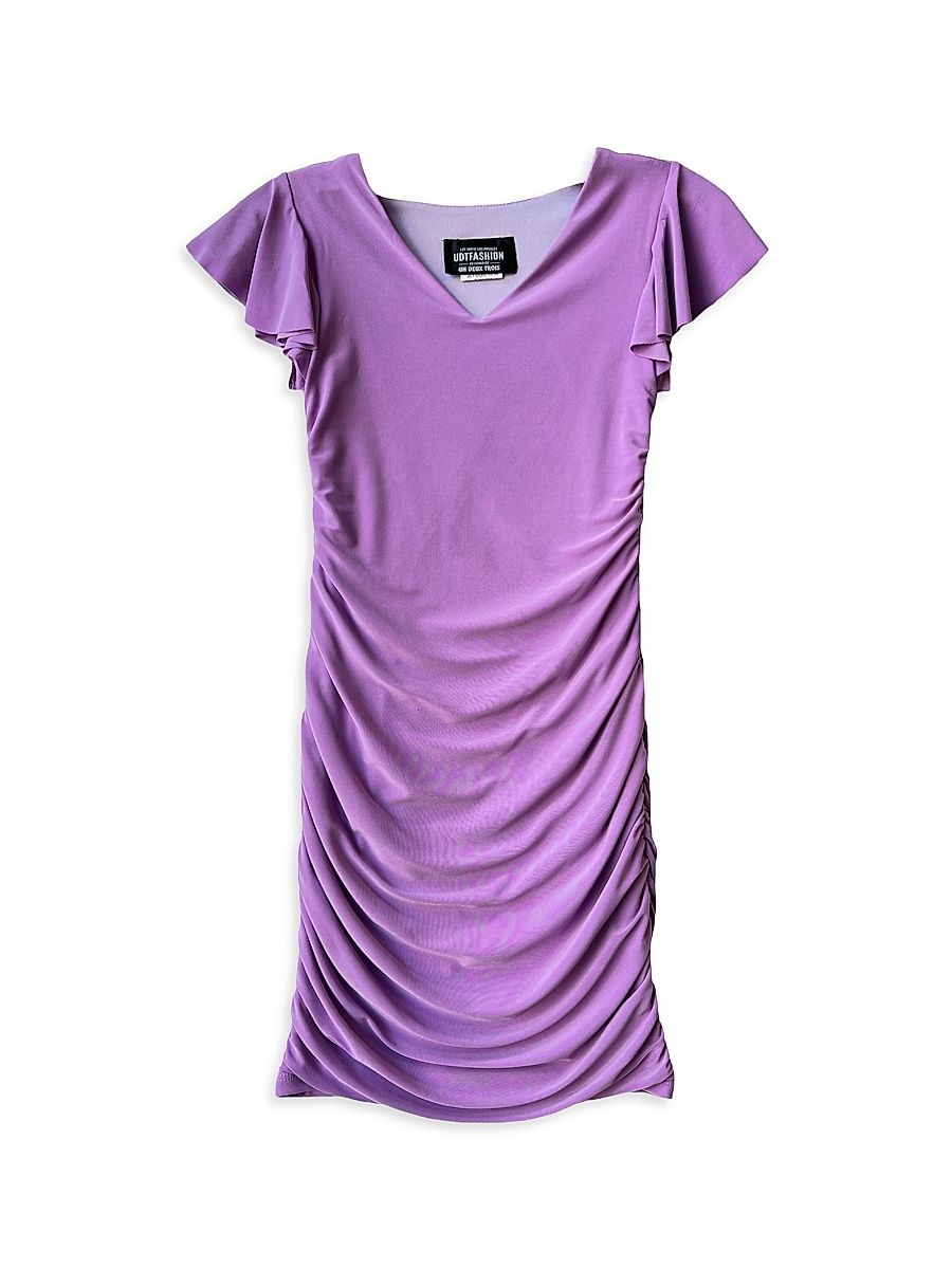 Girl's Fitted Ruched Dress - Lavender - Size 16