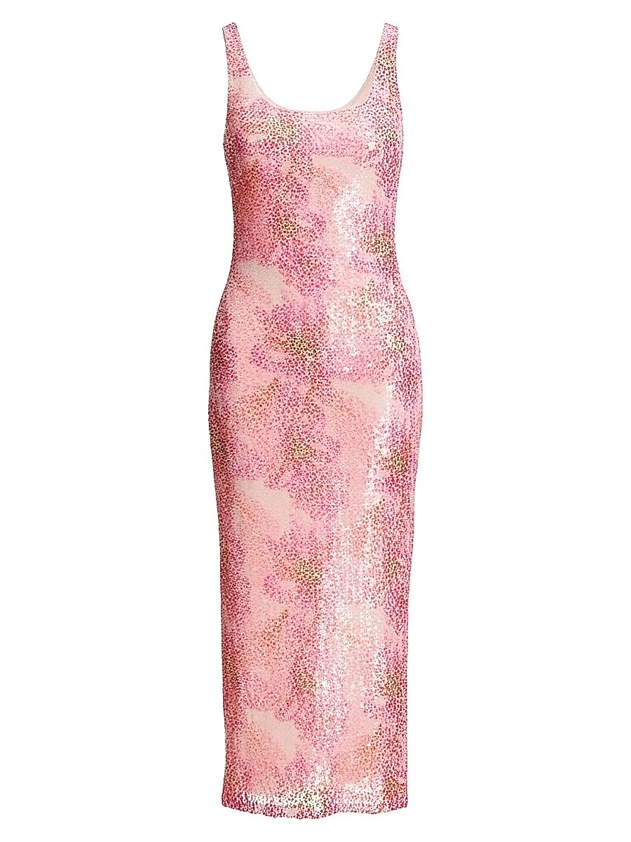 Women's Leo Floral Sequined Midi-Dress - Fuchsia Multi - Size XXL